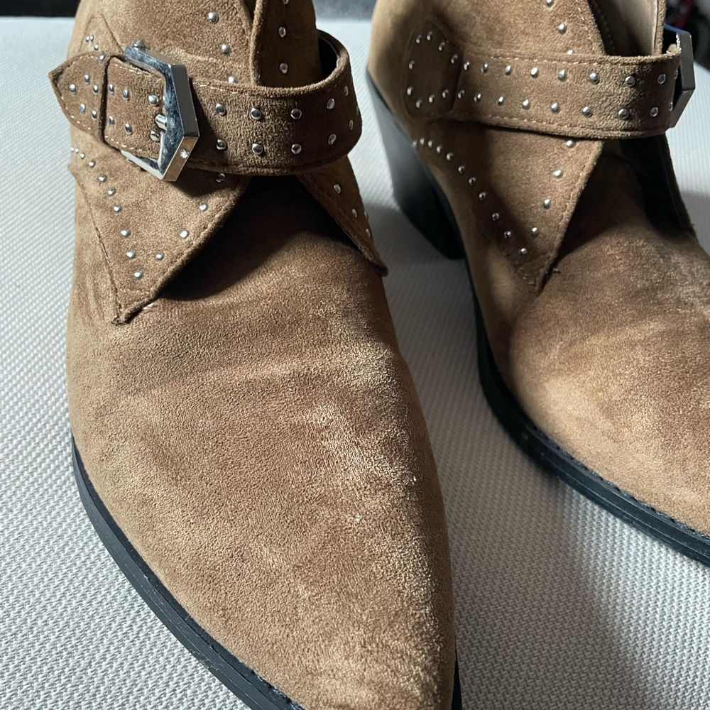 Seven7 Tan Suede Ankle Booties with Studs